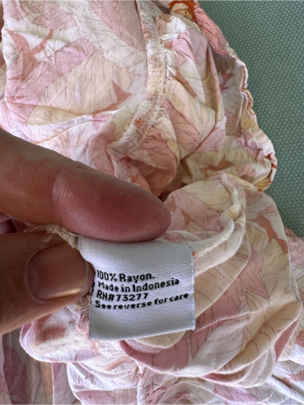 Nine West Pink, Cream & Orange Leaf-Print ruffled Summer Dress size L very cute - Picture 8 of 11